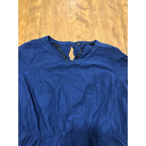 Lane Bryant Blue Tunic Shirt Short Flutter Sleeve Peplum Eyelet Embroidery 28 - Picture 4 of 8